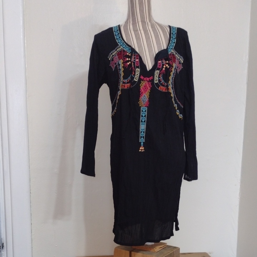Old Navy Black Embroidered Semi Sheer Long Sleeve Cover Up Dress Size M